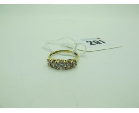 A QVC Modern Five Stone Dress Ring, graduated claw set, stamped "585" (finger size M1/2) (2.3grams). 