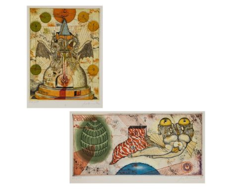 Uwe Bremer1940 Bischleben - ansässig in Lüchow-Dannenberg - "Casa Venusiae" - Farbradierung/Papier. 60/150. 23,5 x 48,7 cm, 5