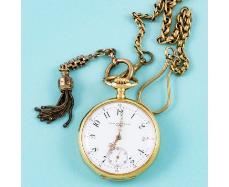 Seltene Patek Philippe - Taschenuhr mit UhrenkettenFa. Patek Philippe &amp; Cie, Genève. Um 1900. 750/- Gelbgold, gestemp. Zw
