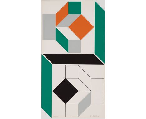 Herbert Aulich1927 Wüstendorf/Breslau - 2020 Offenbach - Geometrische Komposition - Farbserigrafie/Papier. 45/100. 45,8 x 24,