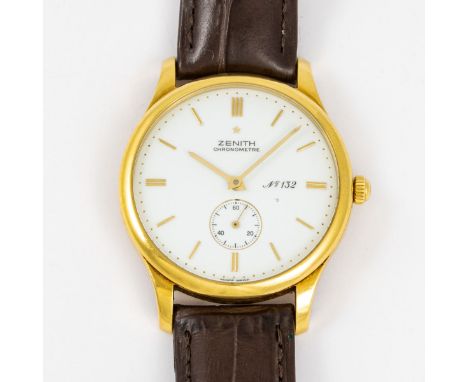 ZENITH - HerrenarmbanduhrFa. Zenith, Schweiz. Modell: Chronometer 125 Jahre. Limitierte Auflage 132/ 800. Um 1991. 750/- Gelb