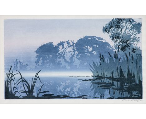 Oscar Droege1898 Hamburg - 1983 Hamburg - Stimmungsvolle Seelandschaft - Farbholzschnitt/Papier. 23,3 x 39,8 cm, 26 x 42,5 cm