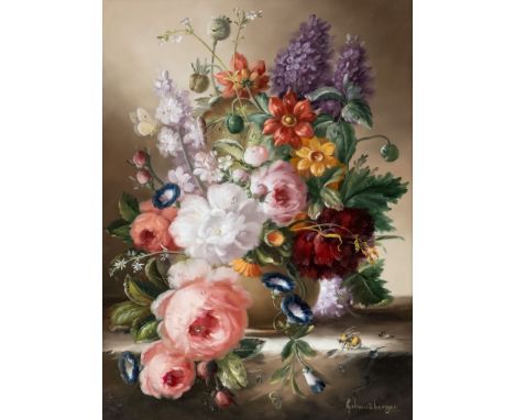 Hildegard Schwammberger1950 Essen - lebt und arbeitet in Plattling - Altmeisterlicher Blumenstrauß - Öl/Lwd. 40 x 30 cm. Sign