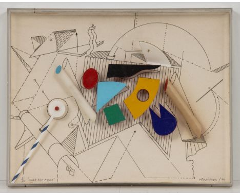 Werner Pfeiffer1937 Stuttgart - tätig in Red Hook, New York - "Over the edge" - Assemblage/Karton auf Holz. 3/30. 28,5 x 36,3