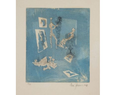 Mac Zimmermann1912 Stettin - 1995 Hart/München - "Bildhauer H. U. bei der Arbeit" - Farbige Aquatintaradierung/Papier. 25/75.