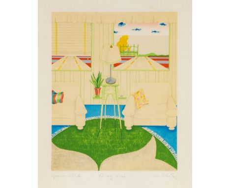 Gudrun von Leitner1940 Schwerin - "It's my home" - Farbserigrafie/Papier. E. A. 34 x 27 cm, 68,5 x 49 cm (Sichtmaß).  Sign. u