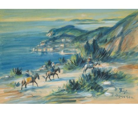Friedrich Feigl1884 Prag - 1965 London - "Ragusa" (Reiter auf Sizilien) - Aquarell/Papier. 33,7 x 48,6 cm (Passepartoutaussch