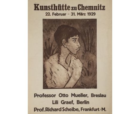 Otto Mueller1874 Liebau in Schlesien - 1930 Breslau - "Kunsthütte zu Chemnitz / 22. Februar - 31. März 1929" - Ausstellungspl