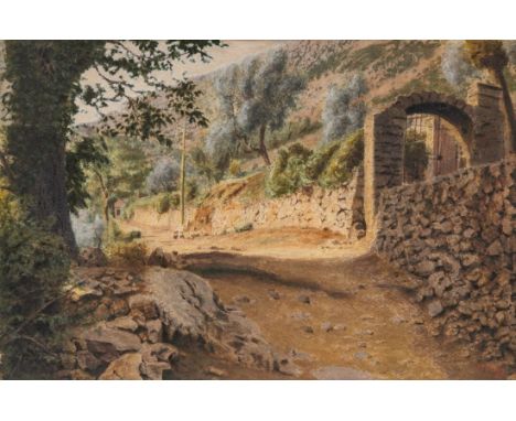 Friedrich Miess1854 Kronstadt, Siebenbürgen - 1935 Kronstadt, Siebenbürgen - Südliche Sommerlandschaft - Aquarell/Bütten auf 