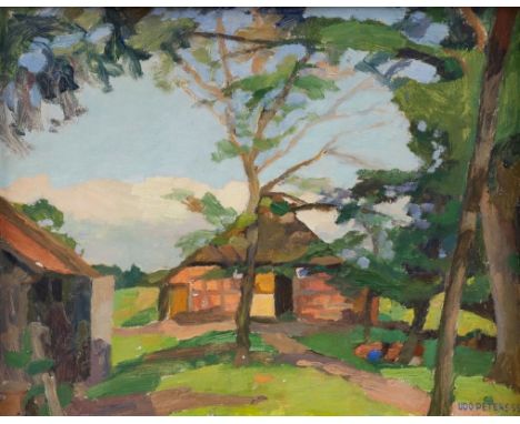 Udo Peters1884 Hannover - 1964 Worpswede - Bauernhaus bei Worpswede - Öl/Hartfaser. 46,5 x 58,5 cm. Sign. und dat. r. u.: UDO