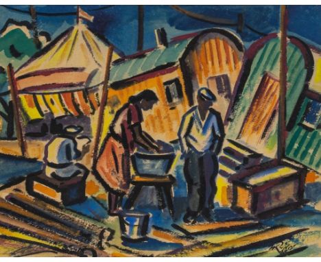 Wolfgang Rüdiger Rudel1909 Hannover - 1968 - Der Zirkus ist in der Stadt - Aquarell/Papier. 54 x 68,5 cm (Passepartoutausschn