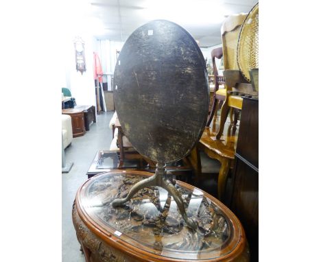 NINETEENTH CENTURY OAK TILT TOP TRIPOD OCCASIONAL TABLE, with associated circular top and vase shaped column, 26 ¼" high, 29 