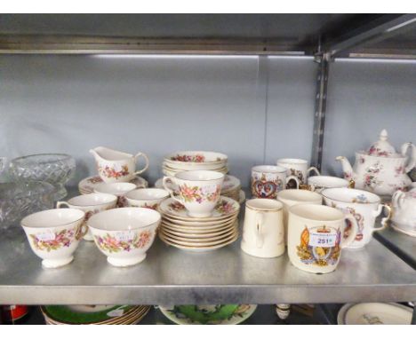 COLCLOUGH BONE CHINA PART TEA SERVICE OF 37 PIECES AND SEVEN COMMEMORATIVE MUGS, KING EDWARD VIII 1937, HM QUEEN ELIZABETH II