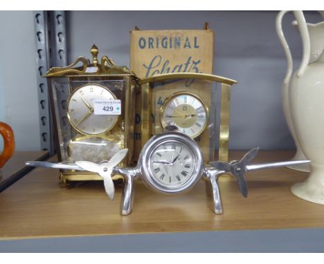 SCHATZ, 400 DAY CLOCK, IN ORIGINAL BOX, WITH KEY AND OPERATING INSTRUCTIONS, A QUARTZ MANTEL BRASS CLOCK AND 'AEROPOSTATE PAR