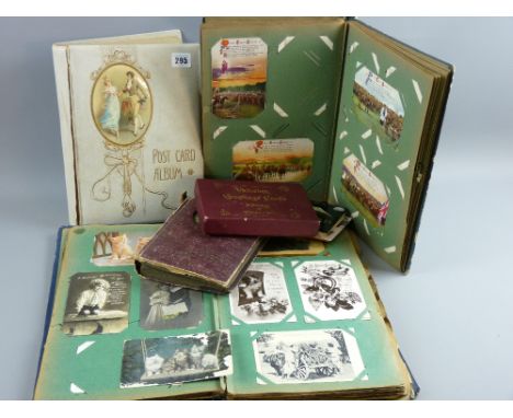 Three vintage postcard albums and contents, five hundred plus postcards, mainly vintage including humorous, Wales, Mabel Luci