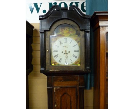 A mid 19th Century oak and crossbanded longcase clock having an arched hood, painted dial eight day movement, maker unspecifi