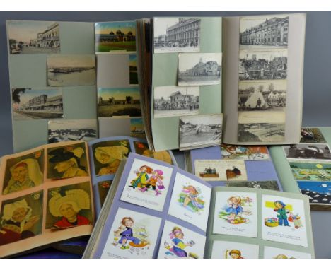 Vintage postcards - a large collection within seven scrap books of some twelve hundred plus postcards to include town destruc