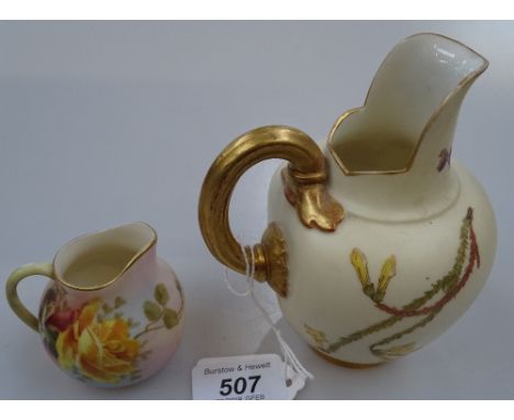 An Edwardian Royal Worcester Flat Back jug, 5", and a small Locke Worcester jug (2) 