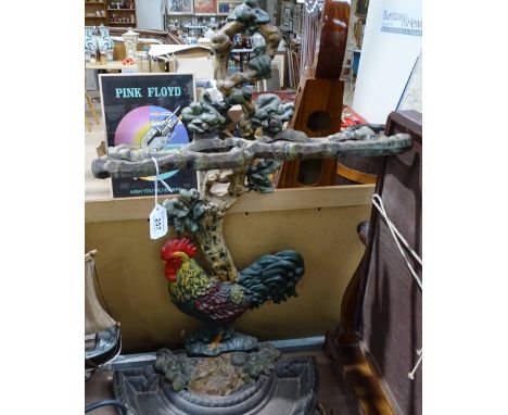 A cast-iron and painted cockerel design stick stand, height 26" 