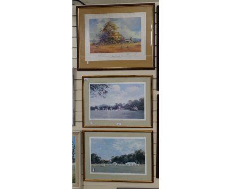 Roy Perry, 2 colour cricketing prints, signed in pencil, and another cricket print (3) 