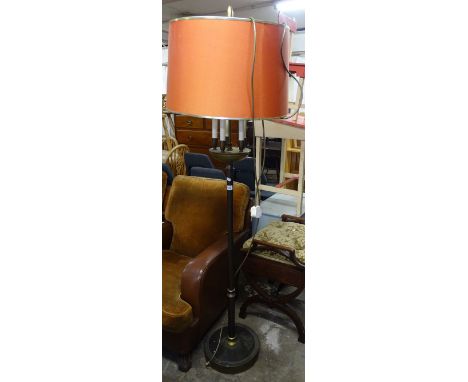 A 1960s American Hollywood Regency brass standard lamp, with original orange shade 
