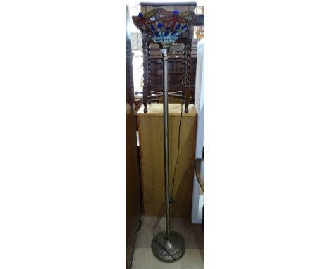 A reproduction Tiffany style standard lamp, with dragonfly shade, H170cm 