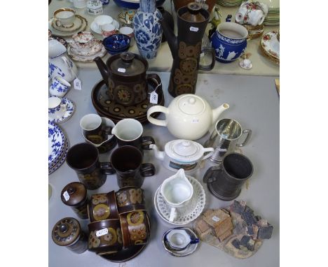 Denby Arabesque dinner, tea and coffeeware, and a teapot, and souvenir ware 