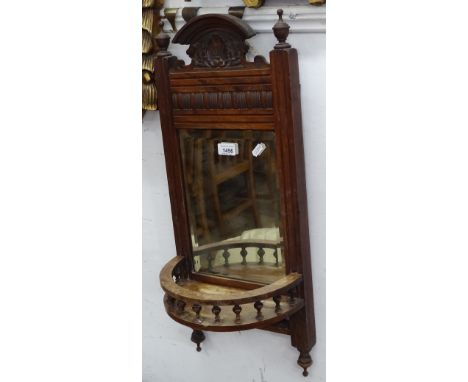 A Victorian mahogany-framed beveled-edge wall mirror, with bow shelf, L70cm, W29cm 