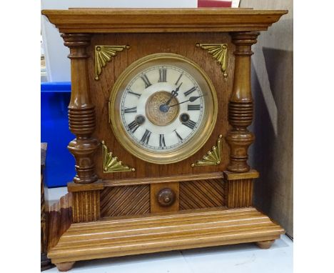 A Vintage 2-train mantel clock, with brass enamelled dial, height 11.75" 