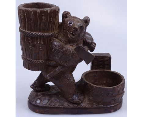 A Vintage Black Forest bear figure smoker's stand, height 6.5" 