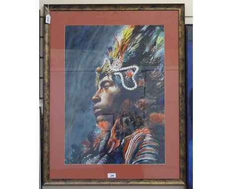 A Untiveros Alvarez, watercolour, Native portrait 
