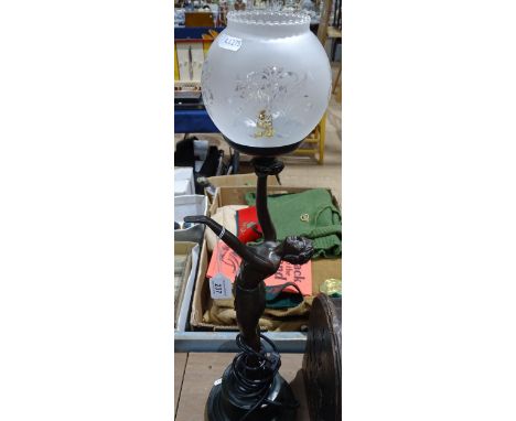 An Art Deco style figure table lamp with shade, height 25.5" overall 