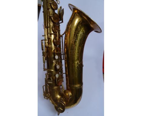 A Vintage brass Hawkes of London alto saxophone, 55343, lacking mouthpiece 