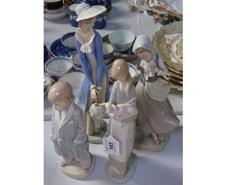 A NAO girl, 12.25", and 3 smaller Lladro figures 