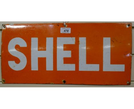 A Vintage enamel advertising sign for Shell, length 18" 