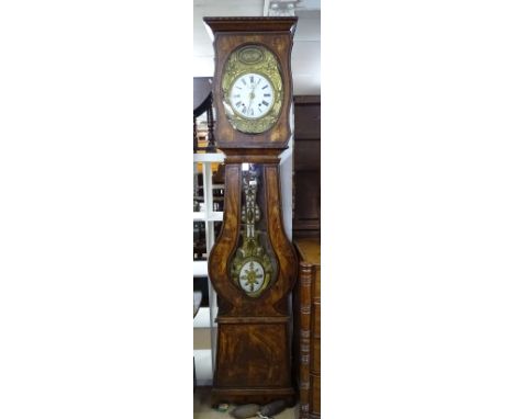 A 19th century French pine-cased comptoise longcase clock, with ornate gilt-brass enamel dial, and matching pendulum, height 