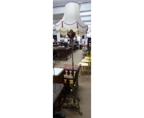 A Victorian brass and copper telescopic standard lamp with shade 