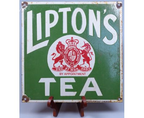 A Vintage enamel Lipton's Tea sign, by Wood and Penfold of London, 12" square 