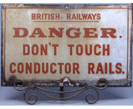 A British Rail Vintage steel sign, length 20", with metal stand 