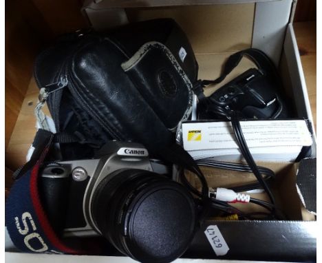 A Canon camera, and a Nikon camera 
