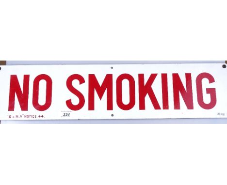 Vintage enamelled No Smoking sign, length 25" 