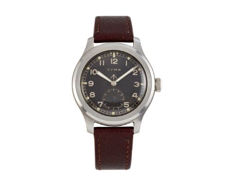 A CYMA "DIRTY DOZEN" MILITARY WATCH. Circular black dial with outer minute track and arabic index, sub seconds dial at 6 o'cl