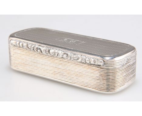 A WILLIAM IV SILVER SNUFF BOX,&nbsp;by&nbsp;Edward Smith, Birmingham 1834, rectangular with rounded ends, applied foliate-for