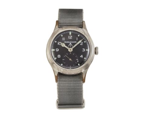 A JAEGER-LECOULTRE "DIRTY DOZEN" MILITARY WATCH. Circular black dial with outer minute track and arabic index, luminous hands