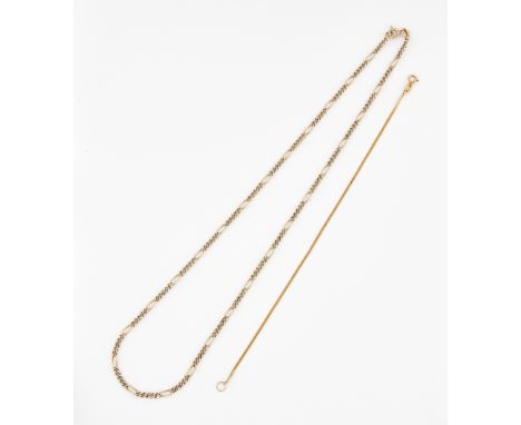 A 9 CARAT GOLD FIGARO LINK CHAIN NECKLACE, hallmarked import Sheffield 1977, 51cm long; and A 9 CARAT GOLD HERRINGBONE LINK B