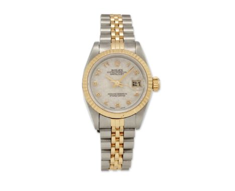 A BIMETAL ROLEX OYSTER BRACELET WATCH. Circular ivory Rolex tapestry dial signed Rolex Oyster Perpetual Datejust Superlative 