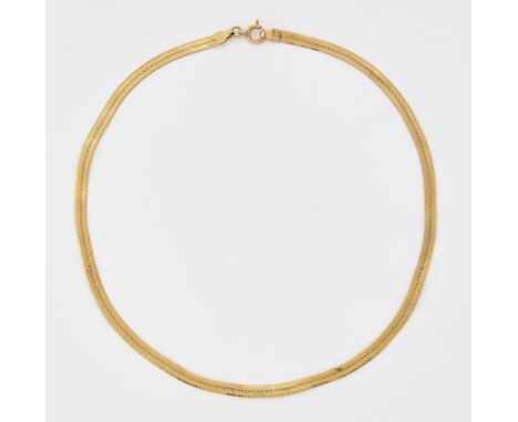 A 9 CARAT GOLD HERRINGBONE CHAIN NECKLACE. Hallmarked import Sheffield 1985, 40cm long, 7.5 grams&nbsp;CONDITION REPORTSome k