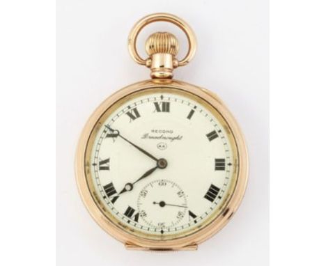 A RECORD DREADNOUGHT POCKET WATCH,&nbsp;circular white enamel dial with black Roman index and outer minute track, separate se