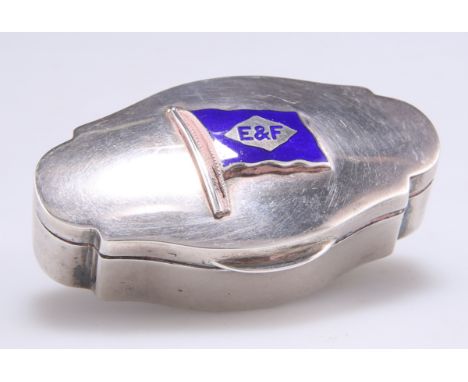 A GEORGE V SILVER AND ENAMEL SMALL BOX,&nbsp;by&nbsp;Robert Chandler, Birmingham 1920, shaped oval, enamelled with the flag o