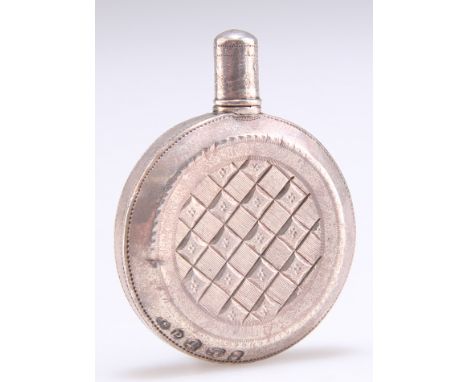 A SMALL GEORGE III SILVER SCENT FLASK,&nbsp;by Samuel Pemberton,&nbsp;Birmingham 1801, moon-shaped, screw-down cap. 3.5cm dia